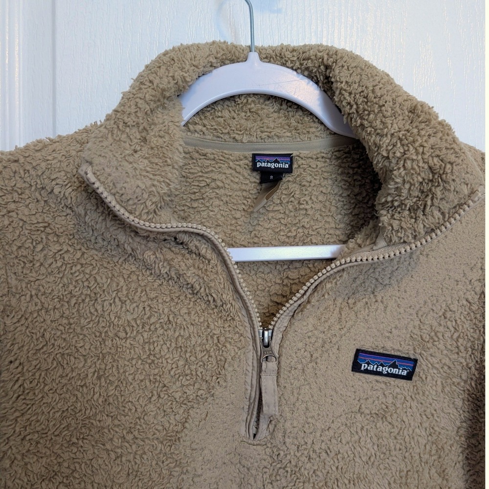 Patagonia Los Gatos Quarter Zip Fleece Pullover Tan Beige Sherpa Womens Small